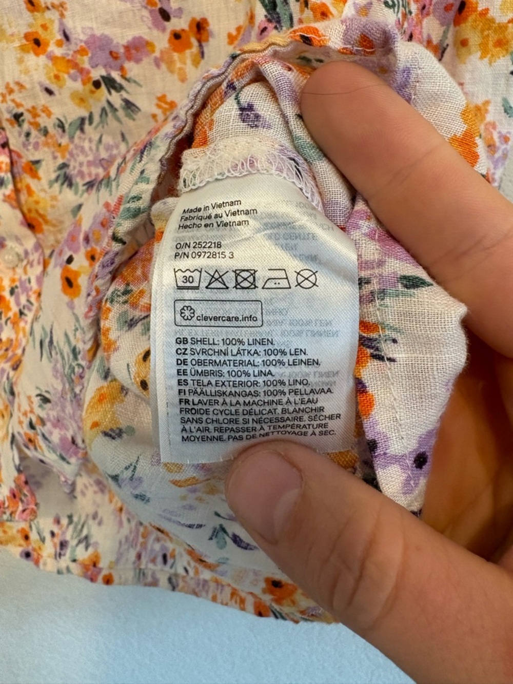 H&M Linen Floral Crop Button Up Blouse XS Multicolor Short Sleeve - Picture 7 of 10